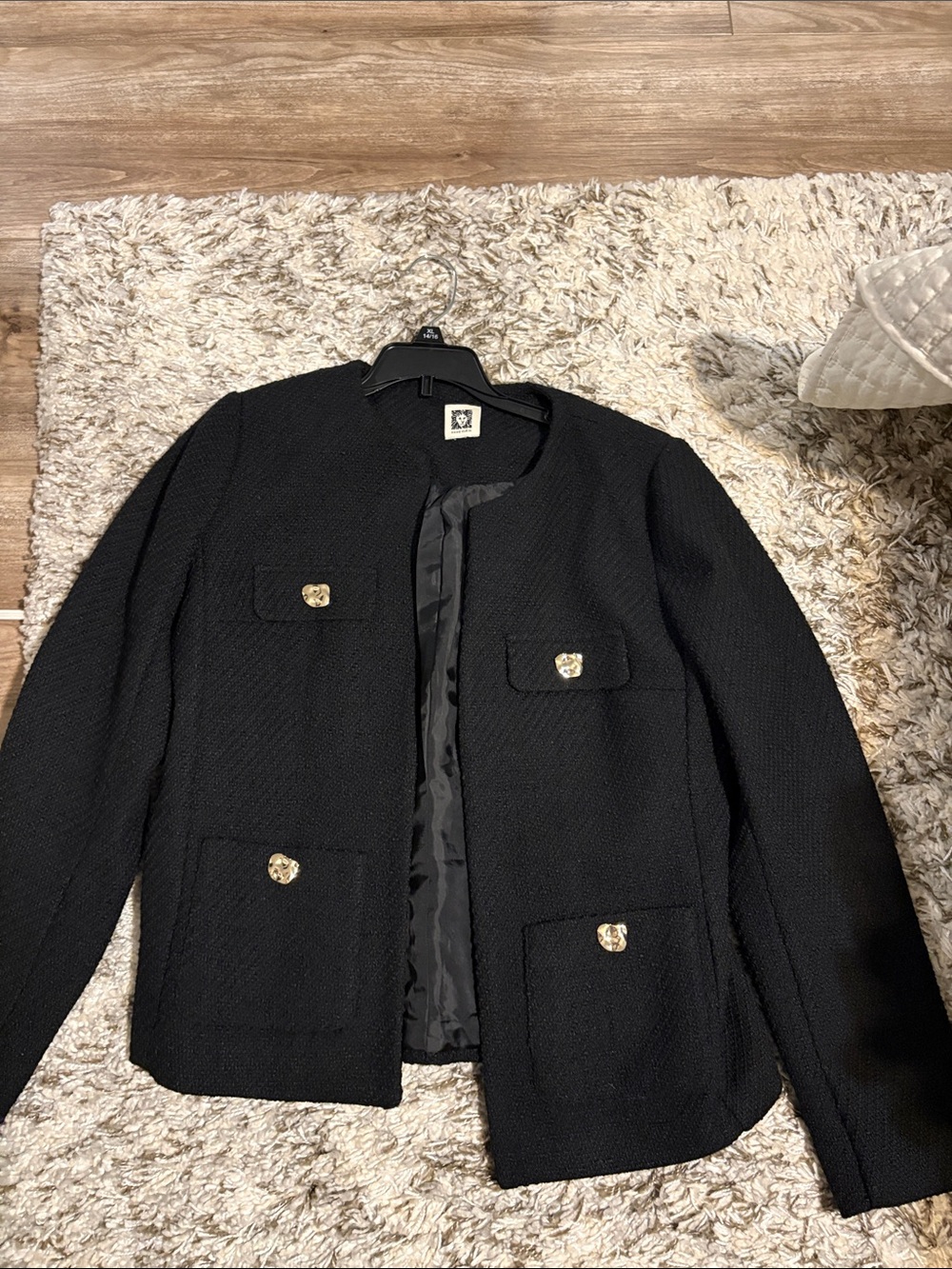 Anne Klein Black Textured Four-Pocket Blazer Jacket - Brand Not Visible